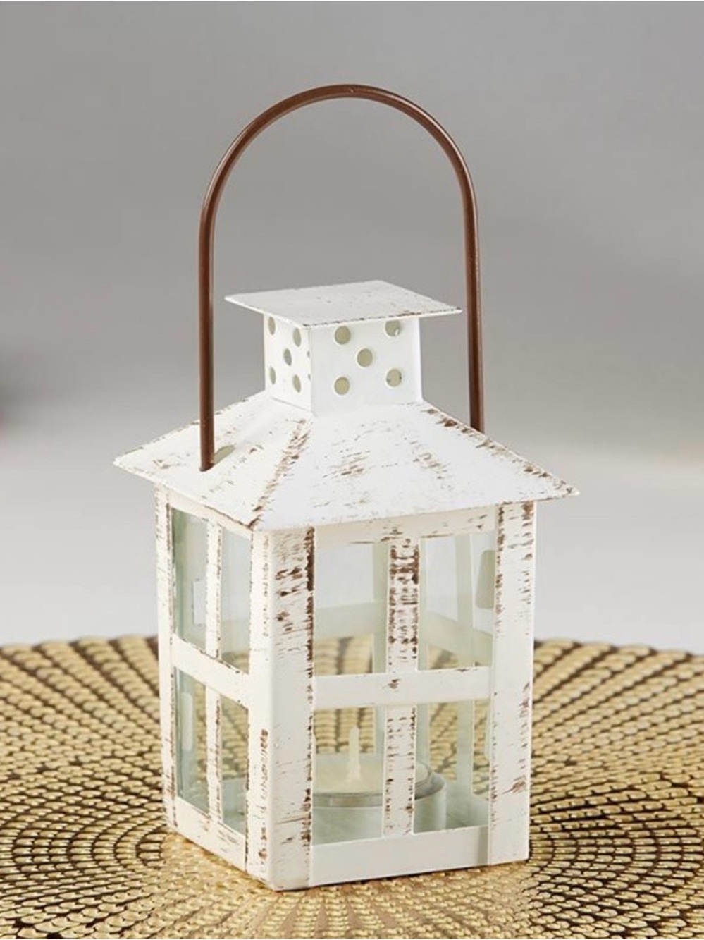 8 vintage White Distressed Lantern - Small-Kate Aspen